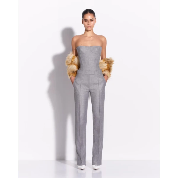 Alex Perry Longline Corset in Wool Suiting, Grey Top, view 3