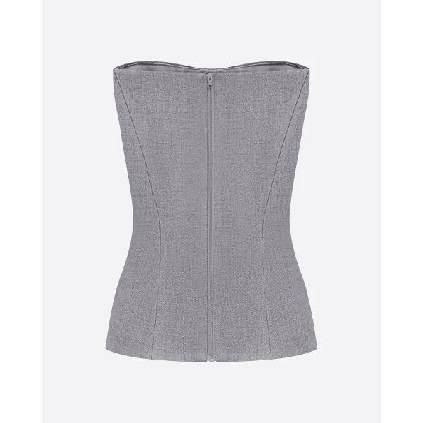 Alex Perry Longline Corset in Wool Suiting, Grey Top, view 5