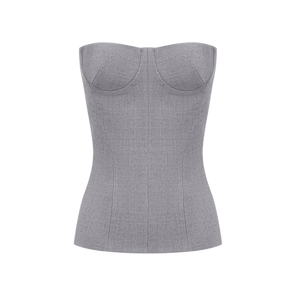 Alex Perry Longline Corset in Wool Suiting, Grey Top