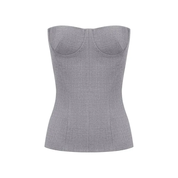 Alex Perry Longline Corset in Wool Suiting, Grey Top
