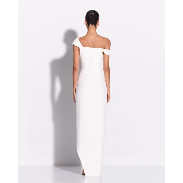 Alex Perry Longline Sweetheart Corset Drape Gown in Crepe, White, view 3