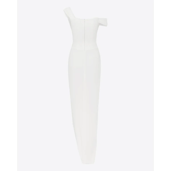 Alex Perry Longline Sweetheart Corset Drape Gown in Crepe, White, view 4
