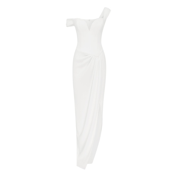 Alex Perry Longline Sweetheart Corset Drape Gown in Crepe, White