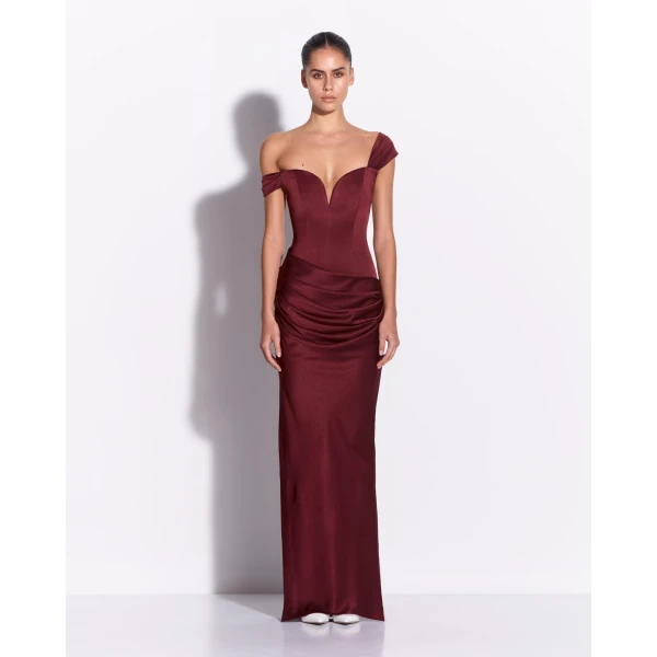 Alex Perry Longline Sweetheart Drape Column in Satin Crepe, Port Dress, view 2