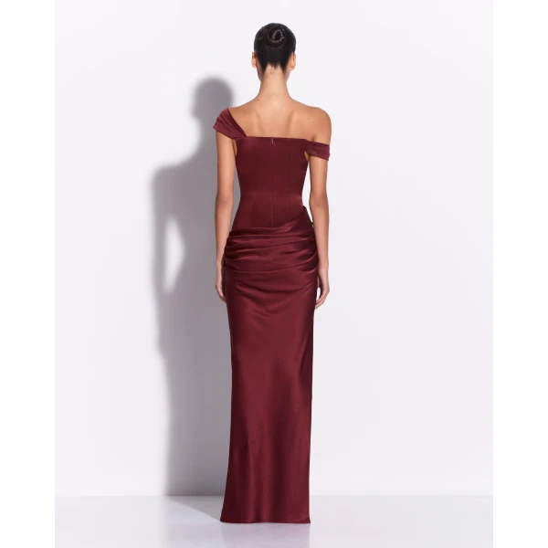 Alex Perry Longline Sweetheart Drape Column in Satin Crepe, Port Dress, view 3