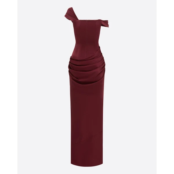 Alex Perry Longline Sweetheart Drape Column in Satin Crepe, Port Dress, view 4