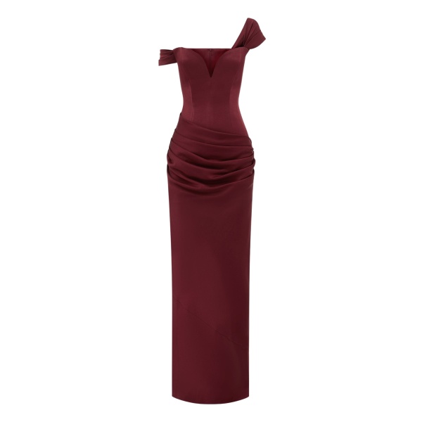 Alex Perry Longline Sweetheart Drape Column in Satin Crepe, Port Dress