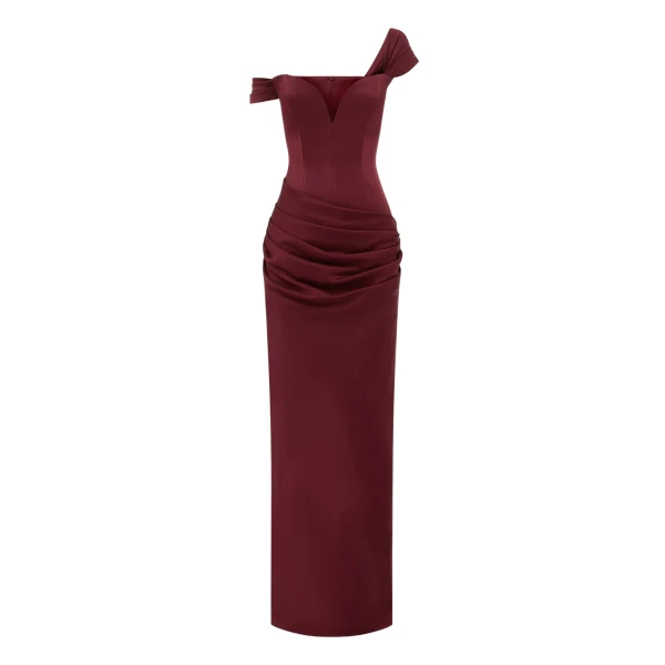 Alex Perry Longline Sweetheart Drape Column in Satin Crepe, Port Dress