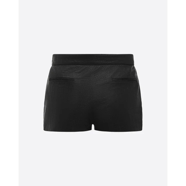 Alex Perry Low Rise Short in Embossed Leather, Black, view 4