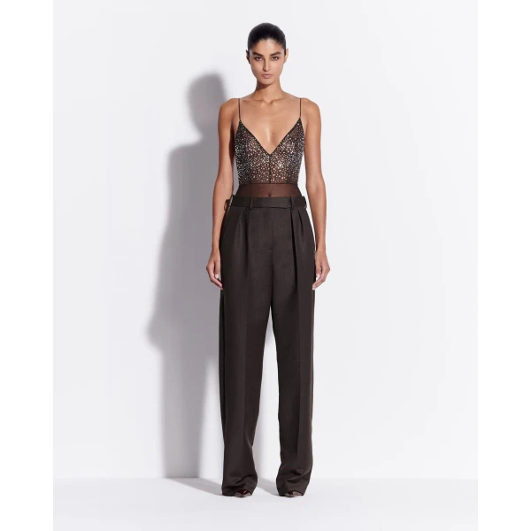 Alex Perry Low Rise Trouser in Wool Suiting, Espresso, view 2