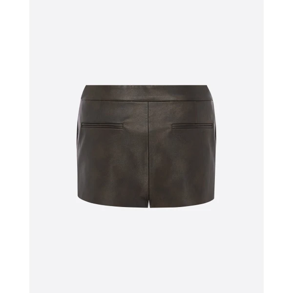 Alex Perry Micro Short in Leather, Dark Brown, view 4