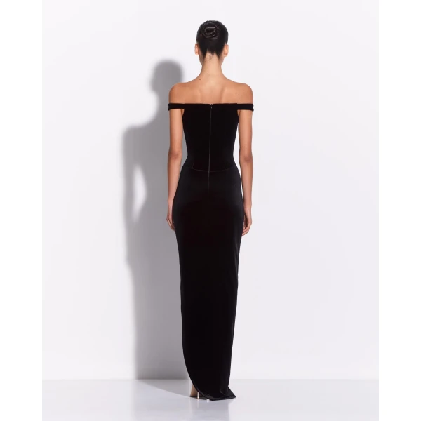 Alex Perry Off Shoulder Drape Gown in Velvet, Black, view 4