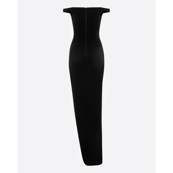 Alex Perry Off Shoulder Drape Gown in Velvet, Black, view 5