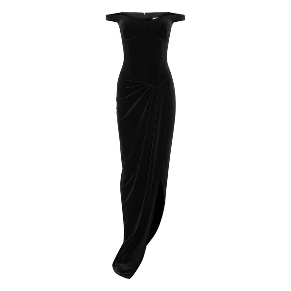 Alex Perry Off Shoulder Drape Gown in Velvet, Black