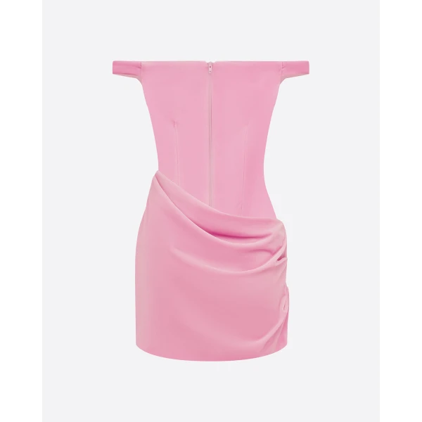 Alex Perry Off Shoulder Drape Mini Dress in Velvet, Peony, view 4