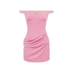 Alex Perry Off Shoulder Drape Mini Dress in Velvet, Peony