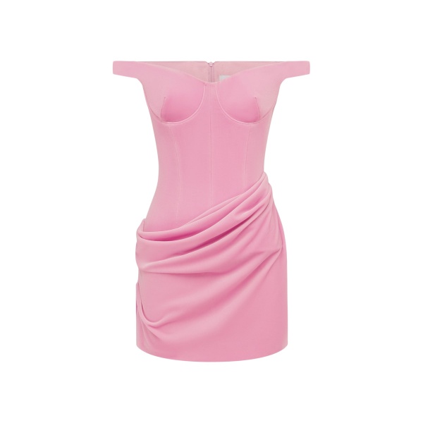 Alex Perry Off Shoulder Drape Mini Dress in Velvet, Peony