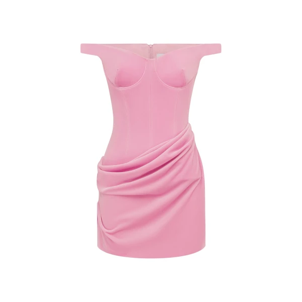 Alex Perry Off Shoulder Drape Mini Dress in Velvet, Peony