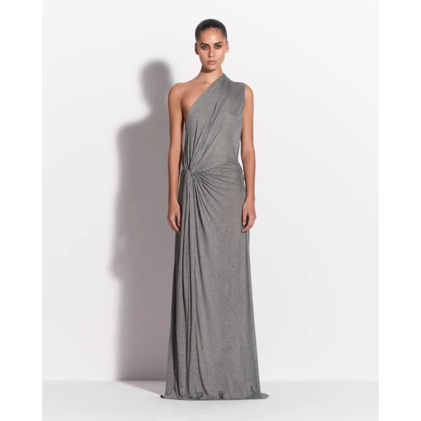 Alex Perry One Shoulder Drape Gown in Marle Jersey, Grey, view 2