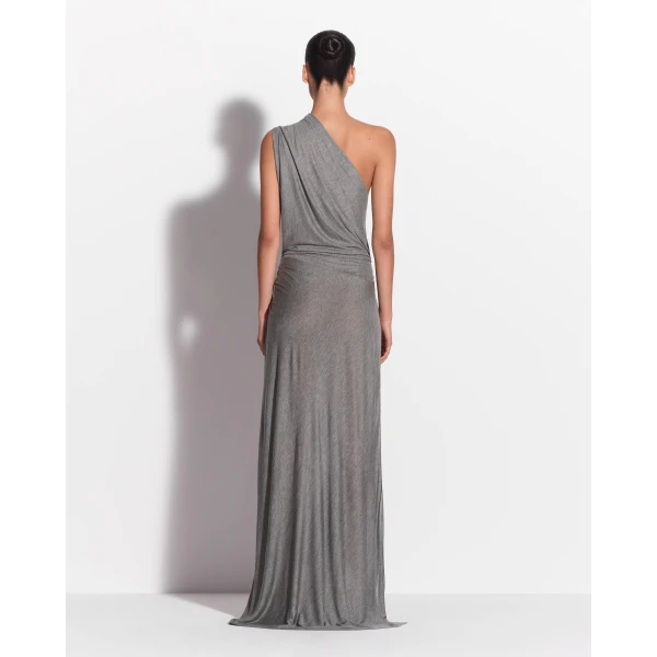 Alex Perry One Shoulder Drape Gown in Marle Jersey, Grey, view 3
