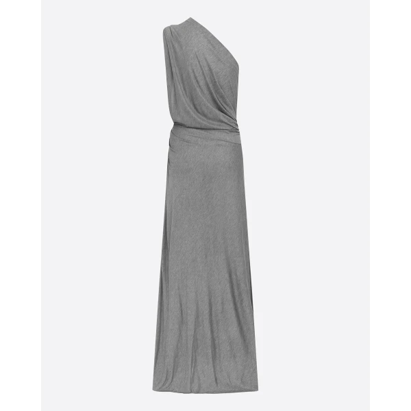 Alex Perry One Shoulder Drape Gown in Marle Jersey, Grey, view 4