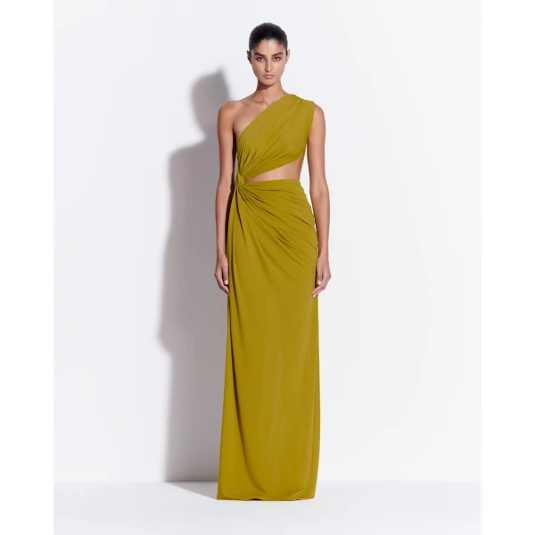 Alex Perry One Shoulder Draped Gown in Crepe Jersey, Chartreuse, view 2