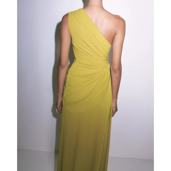 Alex Perry One Shoulder Draped Gown in Crepe Jersey, Chartreuse, view 3