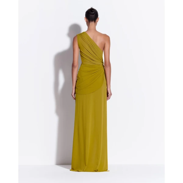 Alex Perry One Shoulder Draped Gown in Crepe Jersey, Chartreuse, view 4