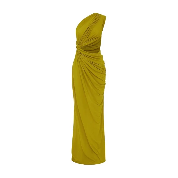 Alex Perry One Shoulder Draped Gown in Crepe Jersey, Chartreuse