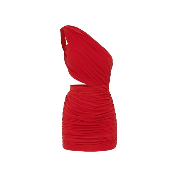 Alex Perry One Shoulder Mini Dress in Crepe Jersey, Red