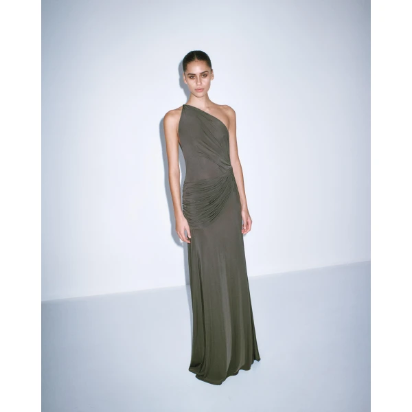 Alex Perry One Shoulder Twist Gown in Jersey, Smoke, view 2