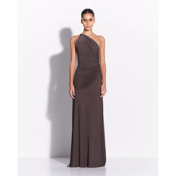Alex Perry One Shoulder Twist Gown in Jersey, Smoke, view 3
