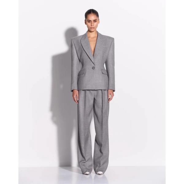 Alex Perry Single Breasted Contour Blazer in Wool Suiting, Grey, view 2