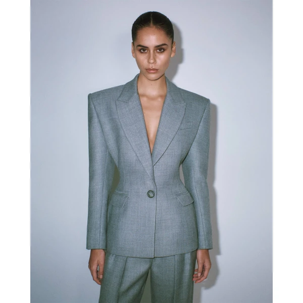 Alex Perry Single Breasted Contour Blazer in Wool Suiting, Grey, view 4