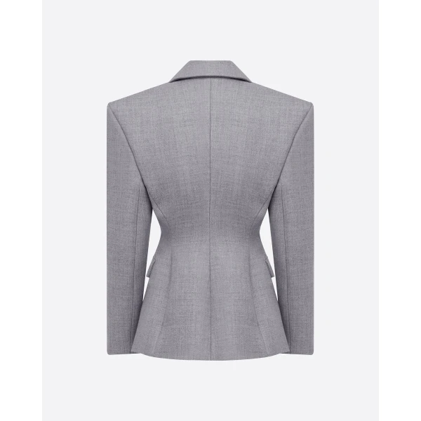 Alex Perry Single Breasted Contour Blazer in Wool Suiting, Grey, view 5