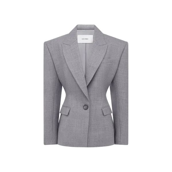 Alex Perry Single Breasted Contour Blazer in Wool Suiting, Grey