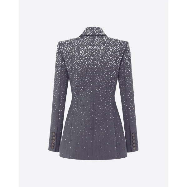 Alex Perry Single Breasted Fitted Blazer in Crystal Suiting, Slate Grey, view 4