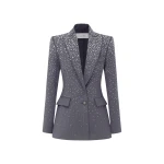 Alex Perry Single Breasted Fitted Blazer in Crystal Suiting, Slate Grey