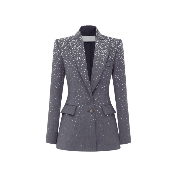 Alex Perry Single Breasted Fitted Blazer in Crystal Suiting, Slate Grey
