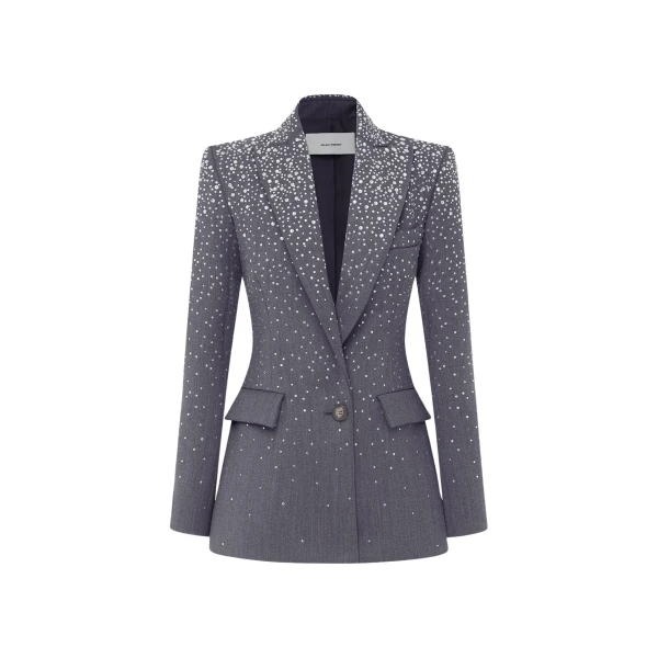 Alex Perry Single Breasted Fitted Blazer in Crystal Suiting, Slate Grey