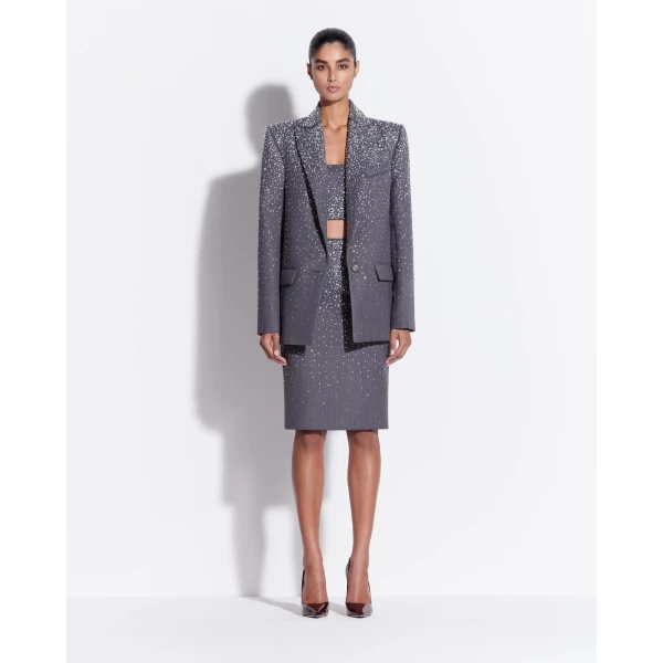 Alex Perry Single Breasted Oversize Blazer in Crystal Suiting, Slate Grey, view 2