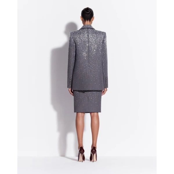 Alex Perry Single Breasted Oversize Blazer in Crystal Suiting, Slate Grey, view 3