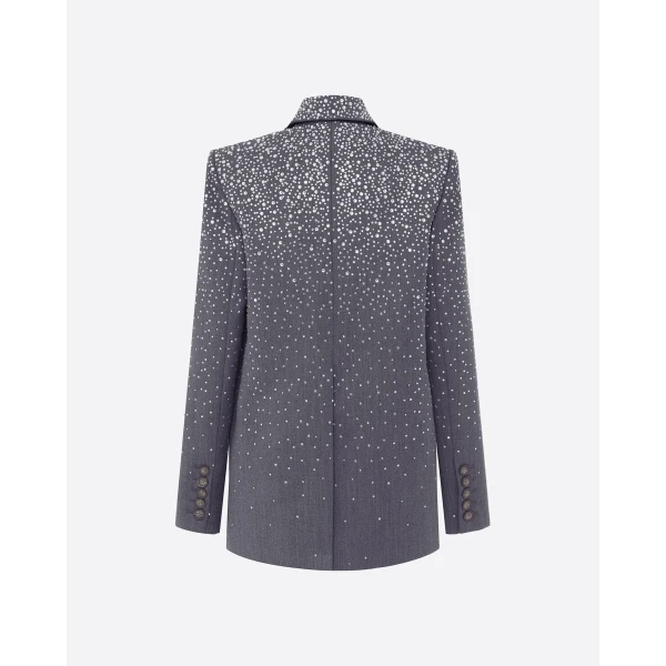 Alex Perry Single Breasted Oversize Blazer in Crystal Suiting, Slate Grey, view 4