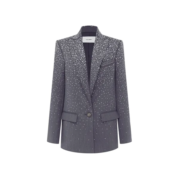 Alex Perry Single Breasted Oversize Blazer in Crystal Suiting, Slate Grey