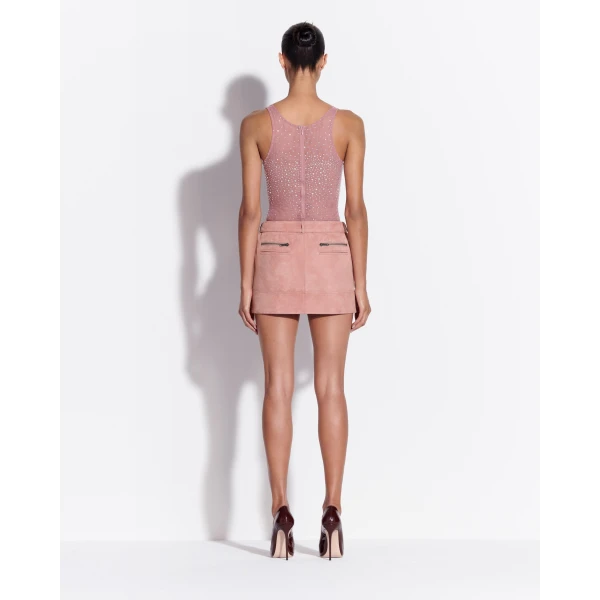 Alex Perry Singlet Bodysuit in Crystal Mesh, Dusty Rose, view 3