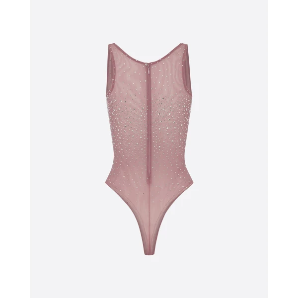 Alex Perry Singlet Bodysuit in Crystal Mesh, Dusty Rose, view 4