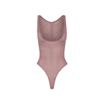 Alex Perry Singlet Bodysuit in Crystal Mesh, Dusty Rose