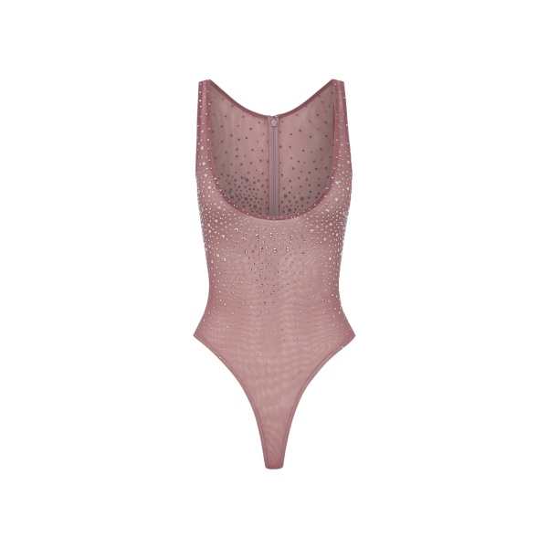 Alex Perry Singlet Bodysuit in Crystal Mesh, Dusty Rose