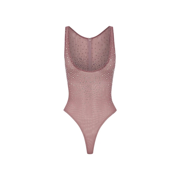 Alex Perry Singlet Bodysuit in Crystal Mesh, Dusty Rose