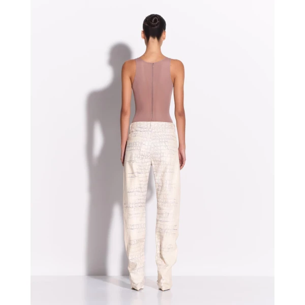 Alex Perry Singlet Bodysuit in Stretch Mesh, Mink, view 3